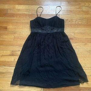Vintage Y2K Black Beaded Nine West Silk A-Line Dress Size 10